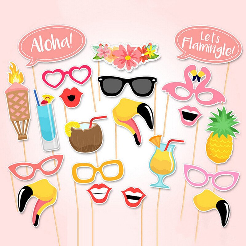 ο 21PC / Ʈ öְ    ν ǰ Ͽ īϹ Ƽ  Photobooth Birthday Party Supplies/New 21PCs/Lot Flamingo Tropical Summer Photo Booth Props Hawaii